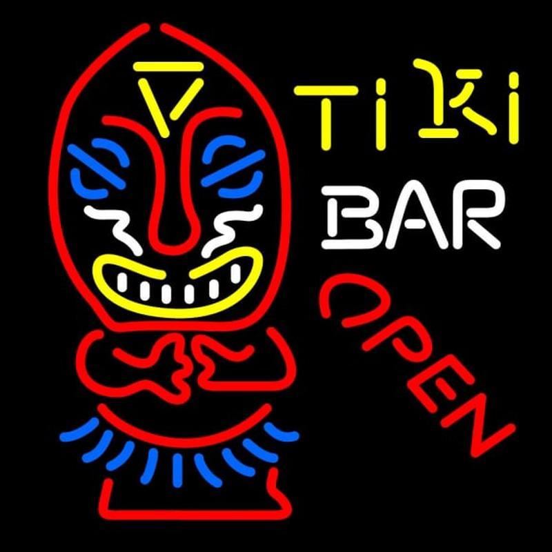 Tiki Bar Open Palm Tree Bamboo Hut Handmade Art Neon Sign