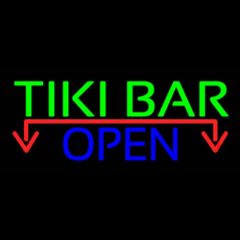 Tiki Bar Open With Arrow Real Neon Glass Tube Handmade Art Neon Sign