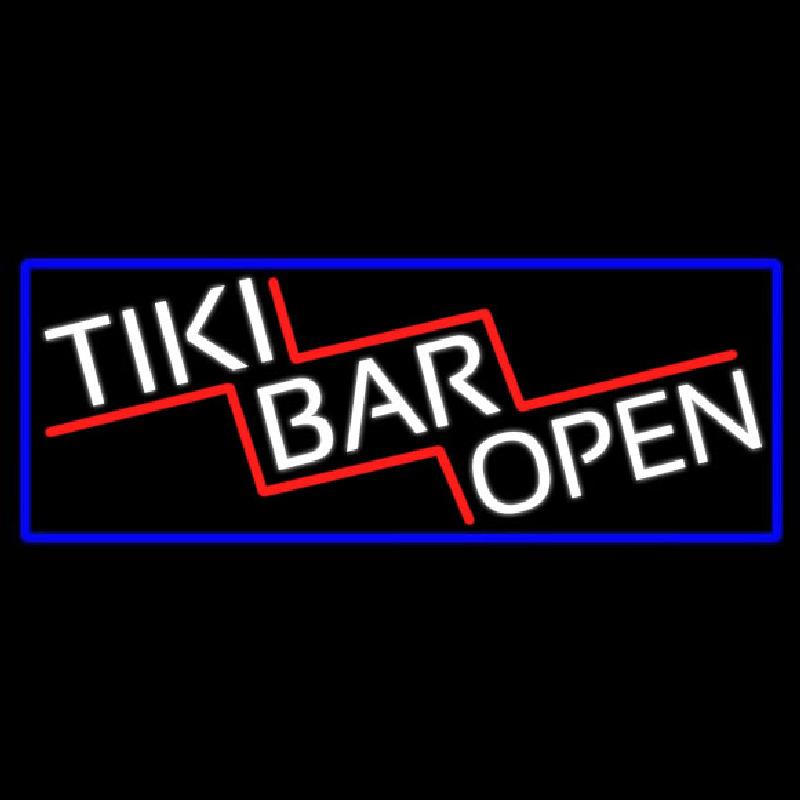 Tiki Bar Open With Blue Border Real Neon Glass Tube Handmade Art Neon Sign