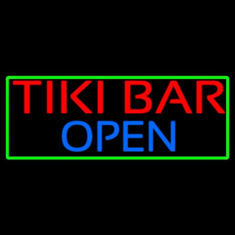Tiki Bar Open With Green Border Handmade Art Neon Sign