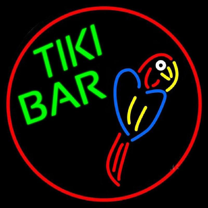 Tiki Bar Parrot Oval With Red Border Handmade Art Neon Sign
