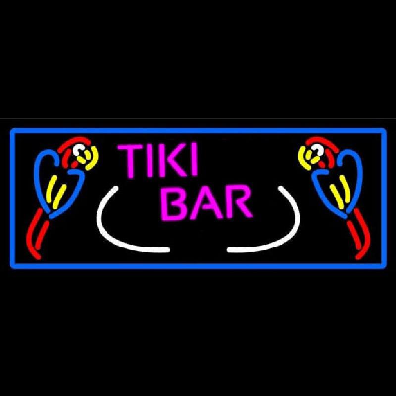 Tiki Bar Parrot With Blue Border Handmade Art Neon Sign