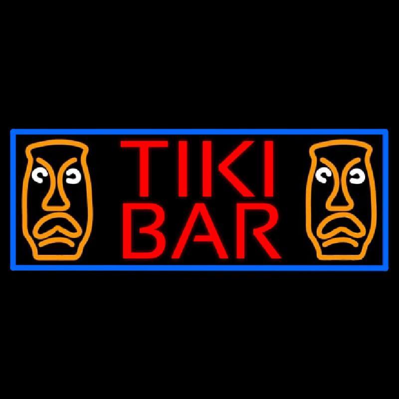 Tiki Bar Sculpture With Blue Border Handmade Art Neon Sign