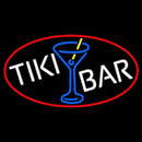 Tiki Bar Wine Glass Oval With Red Border Handmade Art Neon Sign