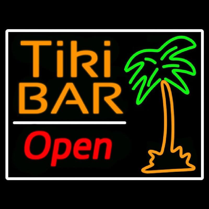 Tiki Bar With Palm Tree Open Handmade Art Neon Sign
