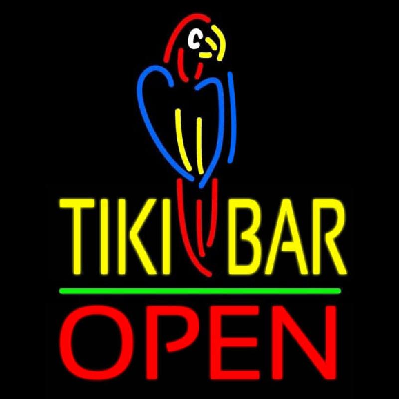 Tiki Bar With Parrot Open Handmade Art Neon Sign