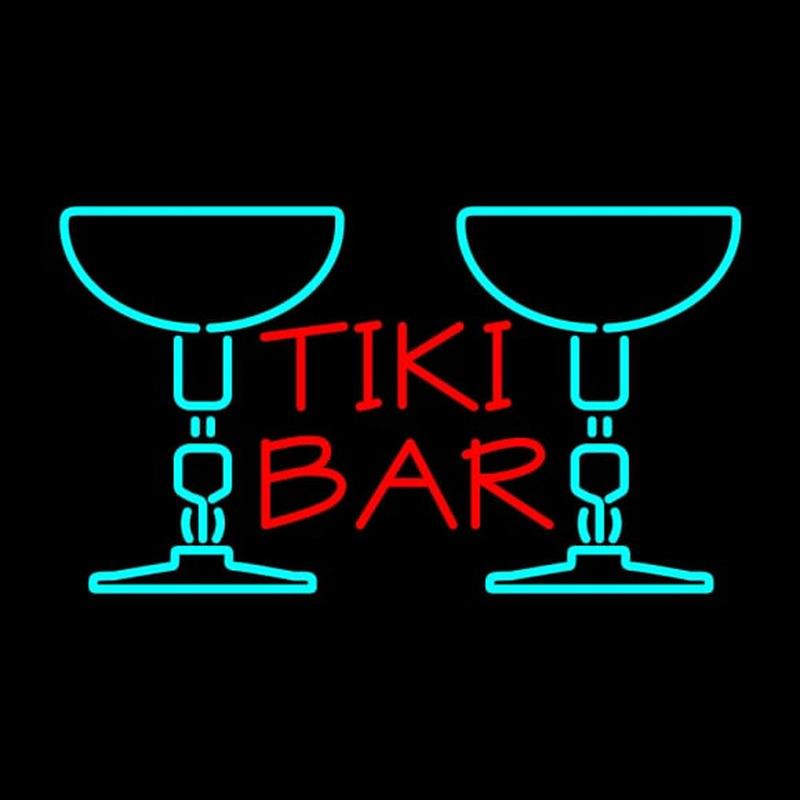 Tiki Bar with Two Martini Glasses Handmade Art Neon Sign
