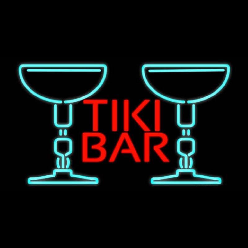 Tiki Bar with Two Martini Glasses Real Neon Glass Tube Handmade Art Neon Sign