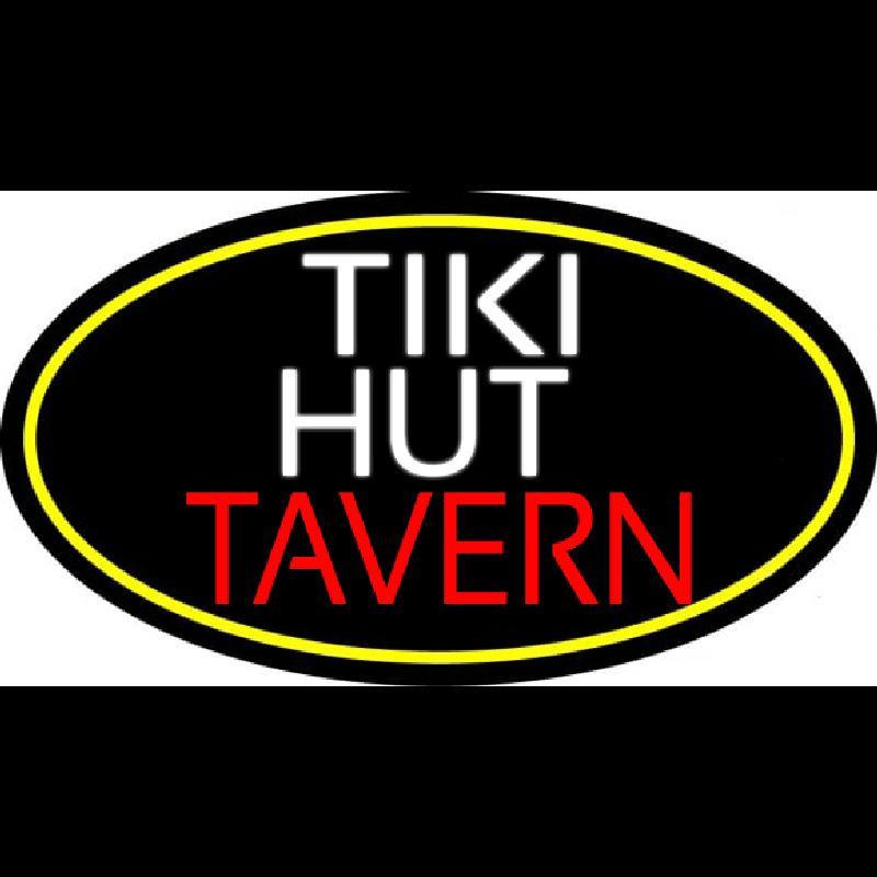 Tiki Hut Tavern Oval With Yellow Border Handmade Art Neon Sign