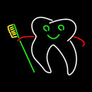 Tooth With Brush Logo Handmade Art Neon Sign