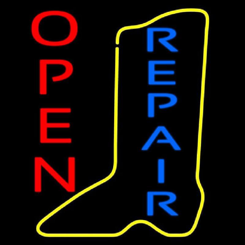 Vertical Yellow Shoe Blue Repair Open Handmade Art Neon Sign
