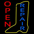 Vertical Yellow Shoe Blue Repair Open Handmade Art Neon Sign