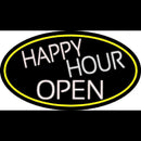 White Happy Hour Open Oval With Yellow Border Handmade Art Neon Sign
