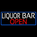 White Liquor Bar Open With Blue Border Handmade Art Neon Sign