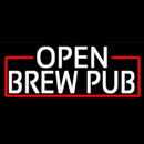 White Open Brew Pub With Red Border Handmade Art Neon Sign