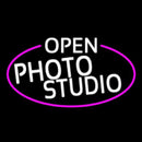 White Open Photo Studio Oval With Pink Border Handmade Art Neon Sign