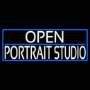 White Open Portrait Studio With Blue Border Handmade Art Neon Sign