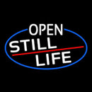 White Open Still Life Oval With Blue Border Handmade Art Neon Sign