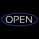 White Open With Blue Oval Border Handmade Art Neon Sign