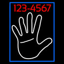 White Palm With Phone Number Blue Border Handmade Art Neon Sign