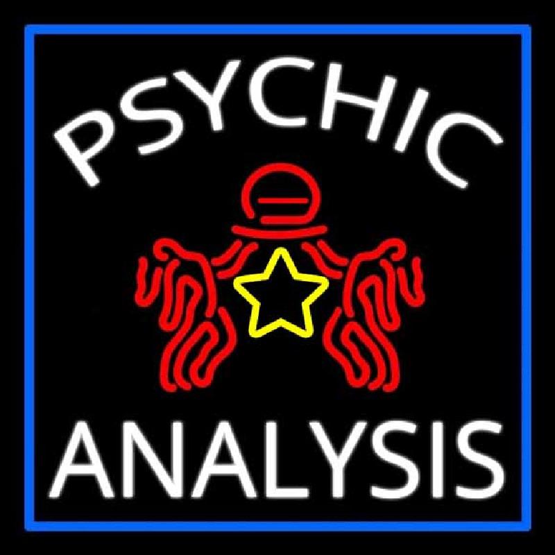 White Psychic Analysis With Logo And Blue Border Handmade Art Neon Sign