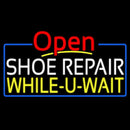 White Shoe Repair Yellow While You Wait Open Handmade Art Neon Sign