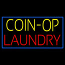Yellow Coin Op Laundry Blue Border Handmade Art Neon Sign