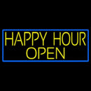 Yellow Happy Hour Open With Blue Border Handmade Art Neon Sign