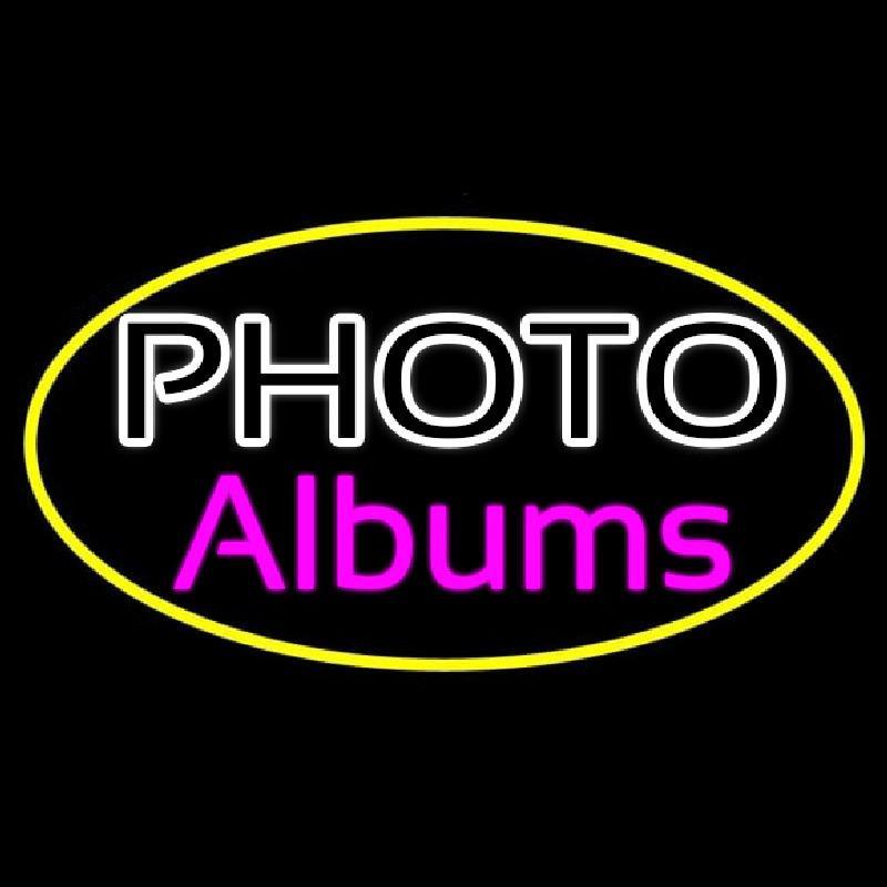Yellow Oval Border Photo Albums Handmade Art Neon Sign