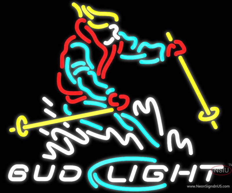 Bud Light Snow Skier Neon Beer Sign