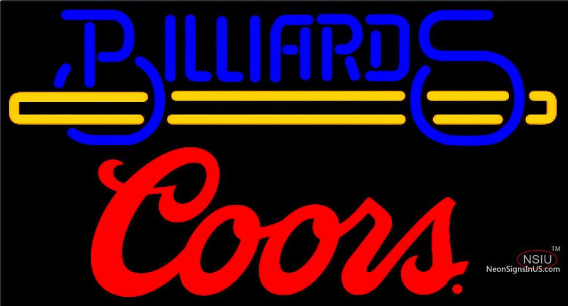 Coors Billiards Text With Stick Pool Neon Beer Sign  