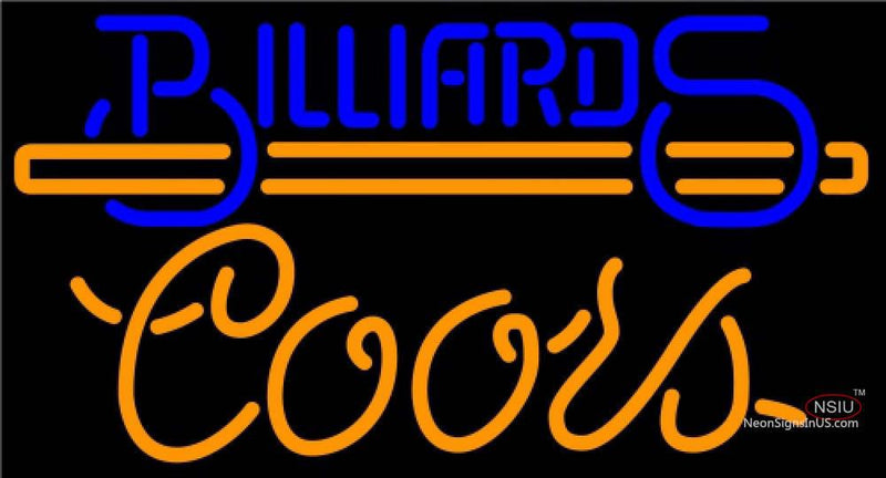 Coors Neon Billiards Text With Stick Pool Neon Beer Sign  