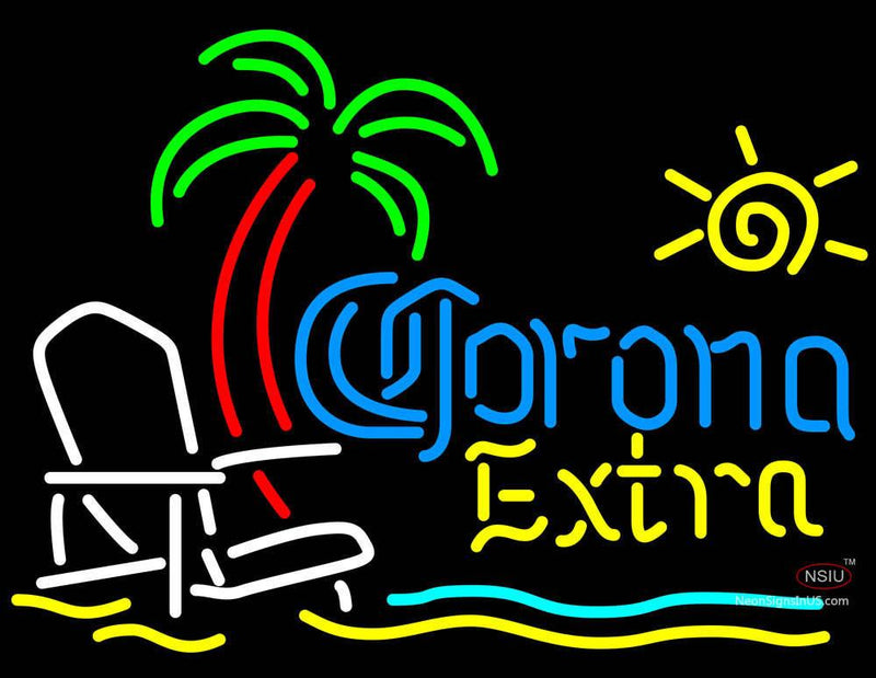 Corona Beach Extra Chair And Palm Tree Neon Beer Signs