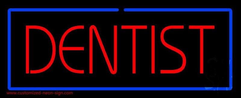 Red Dentist Blue Border Handmade Art Neon Sign