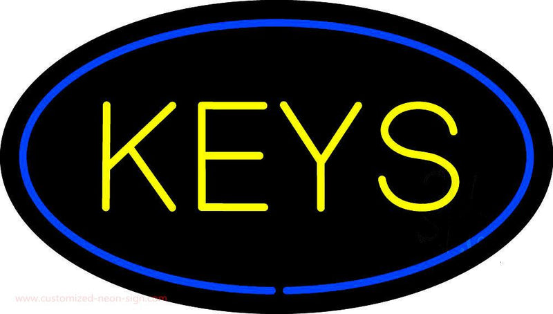Keys Oval Blue Handmade Art Neon Sign