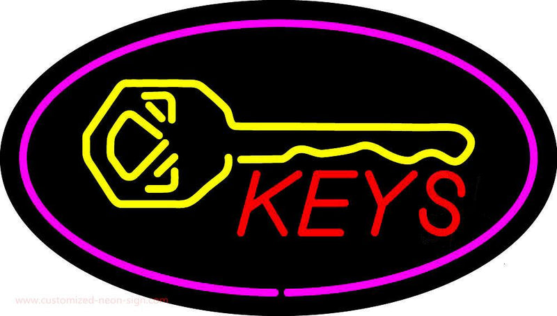 Keys Logo Oval Purple Handmade Art Neon Sign