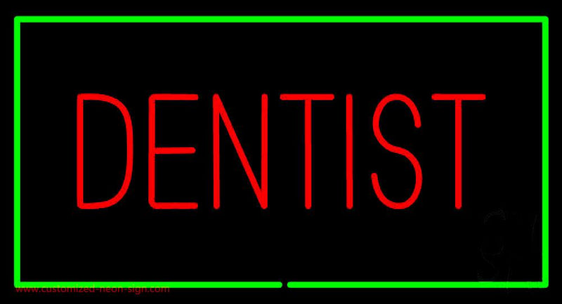 Red Dentist Green Border Handmade Art Neon Sign