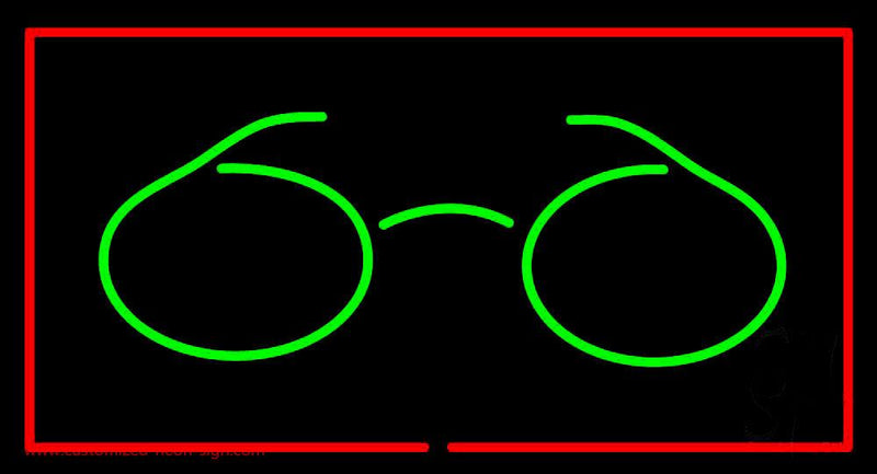 Glasses Logo Rectangle Red Handmade Art Neon Sign