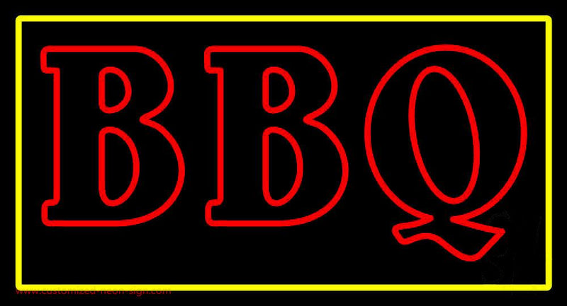 Double Stroke BBQ with Yellow Border Neon Sign
