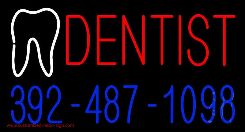 Red Dentist with Phone Number Handmade Art Neon Sign