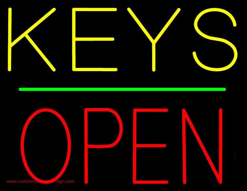 Keys Block Open Green Line Handmade Art Neon Sign