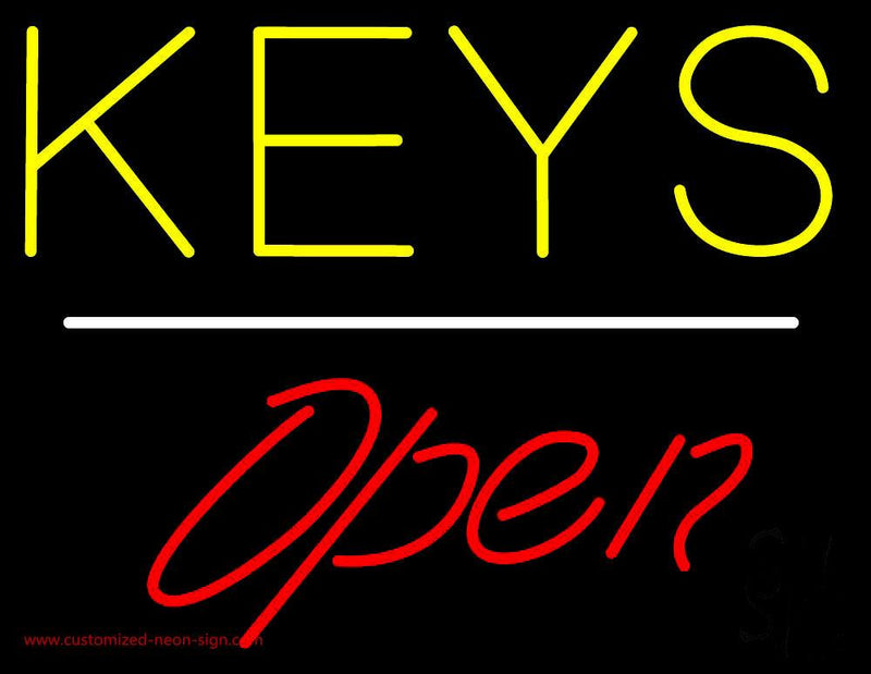 Keys Script1 Open White Line Handmade Art Neon Sign