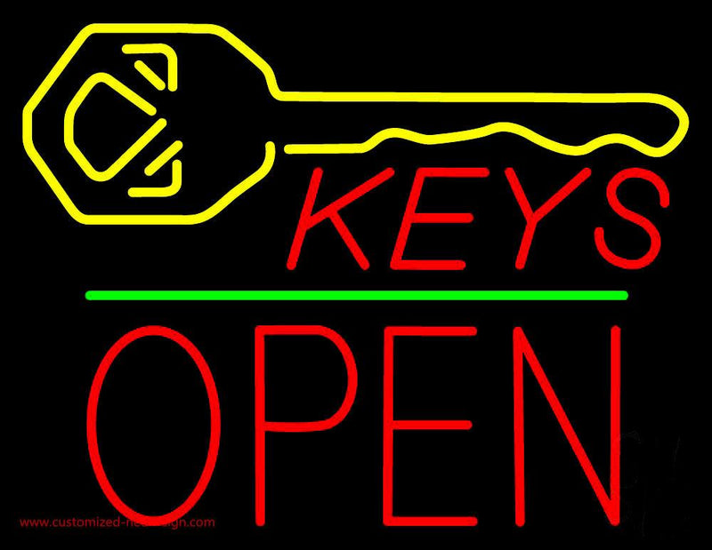 Keys Logo Block Open Green Line Handmade Art Neon Sign