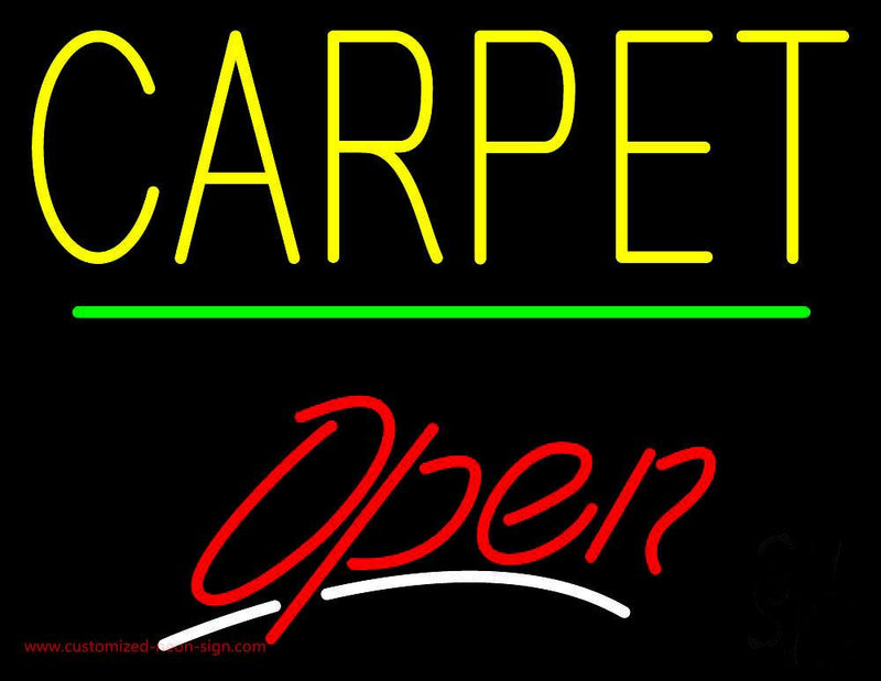 Carpet Script2 Open Green Line Handmade Art Neon Sign