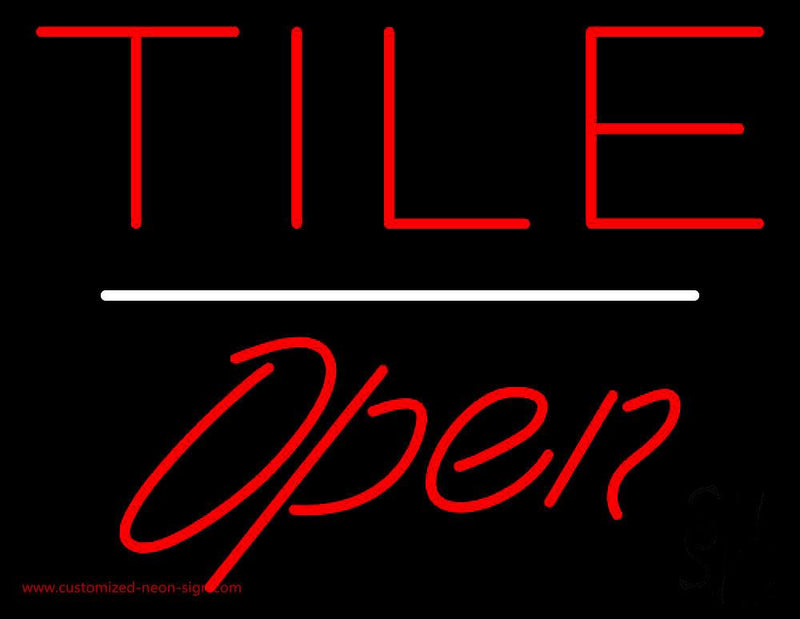 Tile Script1 Open White Line Handmade Art Neon Sign