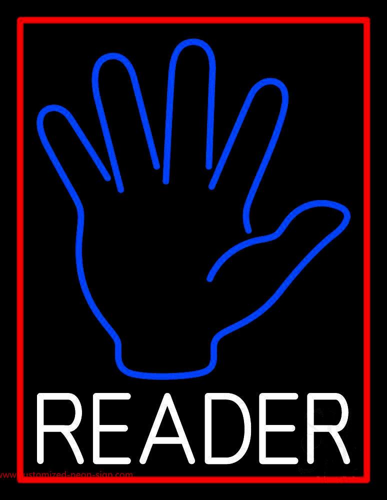 Blue Palm White Reader Red Border Handmade Art Neon Sign