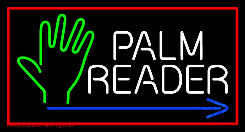 Palm Reader Arrow Red Border Handmade Art Neon Sign
