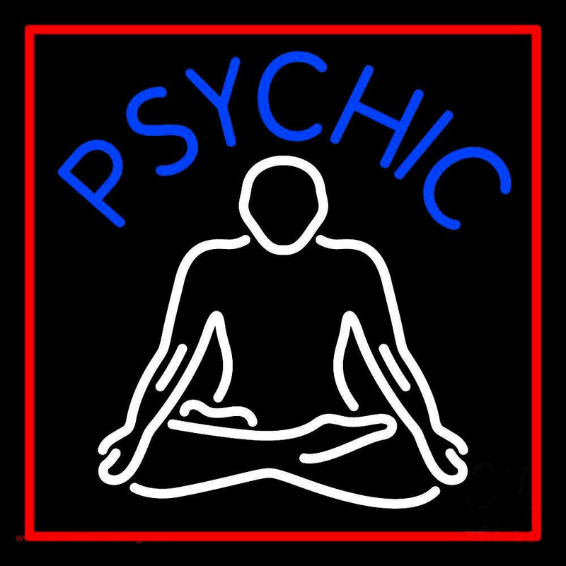 Blue Psychic Logo With Red Border Handmade Art Neon Sign
