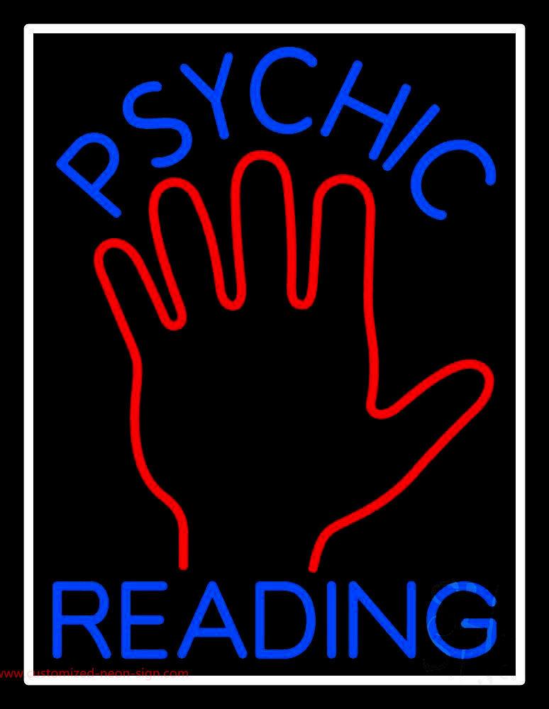 Blue Psychic Reading With White Border Handmade Art Neon Sign