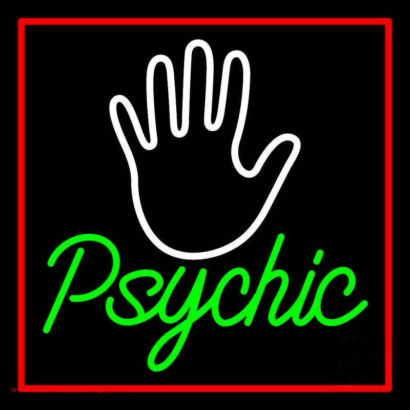 Green Psychic With Red Border Handmade Art Neon Sign